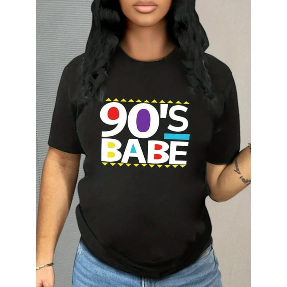 Fun Letter Print Round Neck Short Sleeve T-Shirt