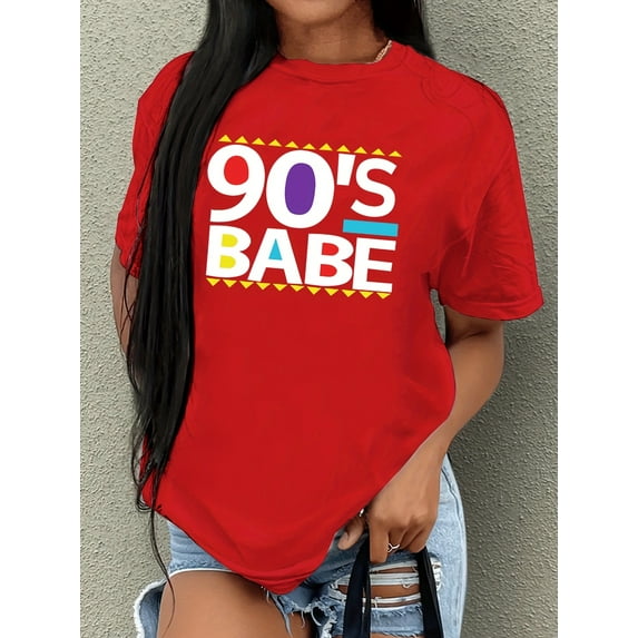 Fun Letter Print Round Neck Short Sleeve T-Shirt