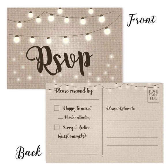 Fun Lights Rustic RSVP Postcards - 40 4 x 6 Postcards per pack