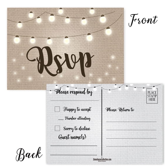 Fun Lights Rustic RSVP Postcards - 40 4 x 6 Postcards per pack