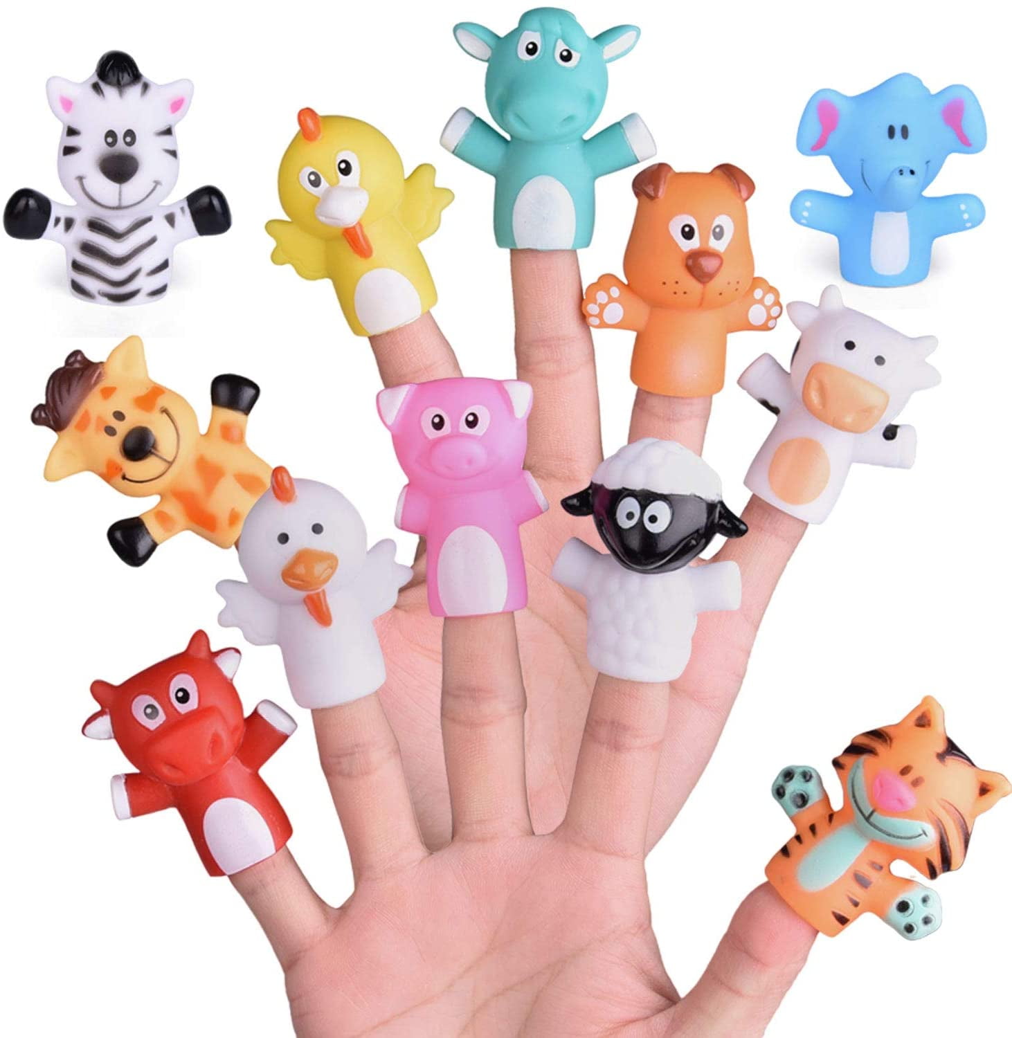 Fun Little Toys 12 PCs Easter Eggs Prefilled with Animal Finger Puppets, Easter Party Favors, Easter Basket Stuffers, Easter Egg Fillers, Goodie Bags Fillers, Classroom Prizes