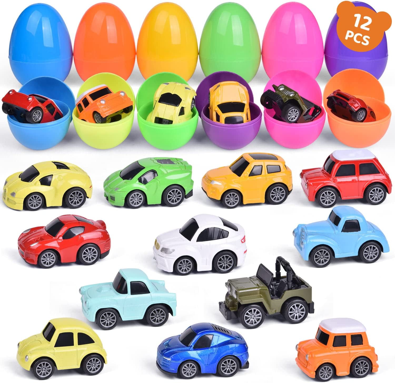 Fun Little Toys 12 Pack Easter Eggs Prefilled with Pull Back Cars
