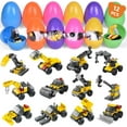 thumbnail image 1 of Fun Little Toys 12 Pcs Surprise Eggs Prefilled with Mini Construction Vehicles Building Blocks,Easter Eggs with Toys Inside,Easter Basket Stuffers,Classroom Prizes,Kids Easter Gifts, 1 of 7