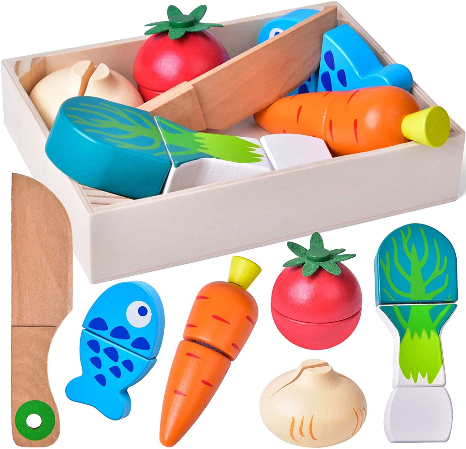 WoodenEdu Cutting Play Food Toy for Kids Kitchen,Wooden Pizza Set Pretend  Play Kitchen Accessories,Learning Toy Birthday Gifts for Boys Girls  Toddlers