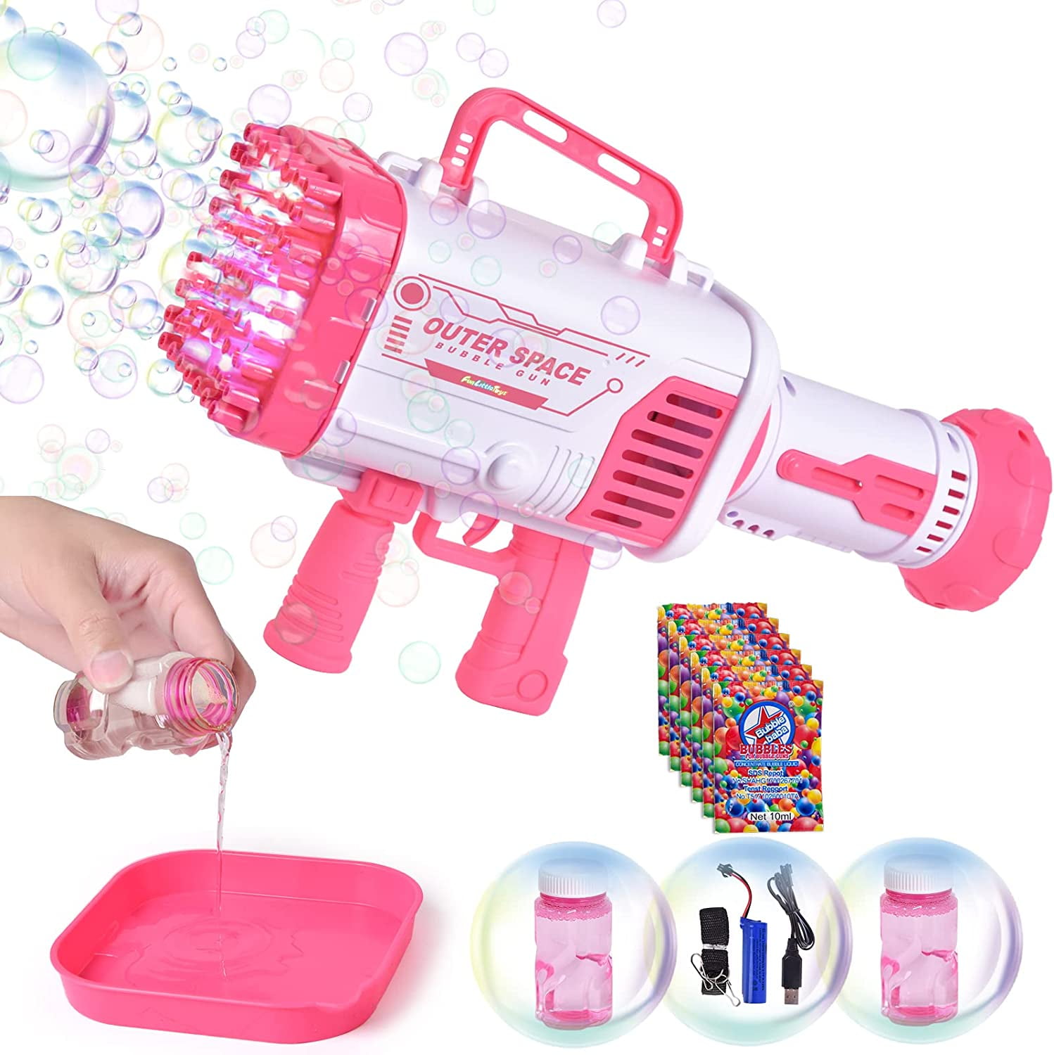  Bloombloomme Bubble Guns, 64 Holes Giant Bubble Machine Gun  with Colorful Lights, Electric Bubble Shooter Maker for Adults Kids Outdoor  Indoor Birthday Wedding Party Toy Gift (Pink) : Toys & Games