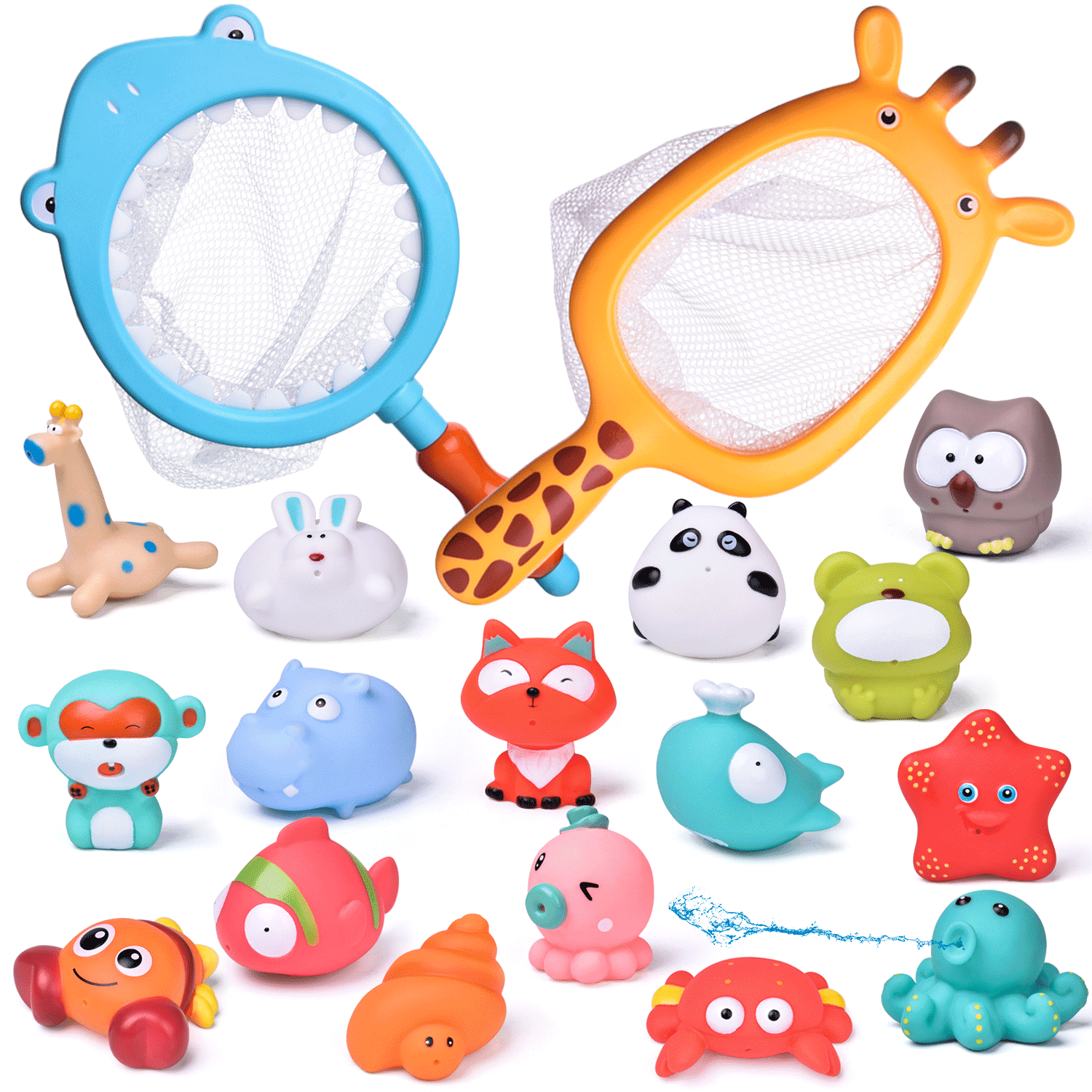 Fun Little Toys 18 Pcs Baby Bath Toys with Soft Cute Ocean Animals Bath Squirters and Fishing Net Water Toys for Kids Birthday Gifts for Boys Girls Walmart Business Supplies