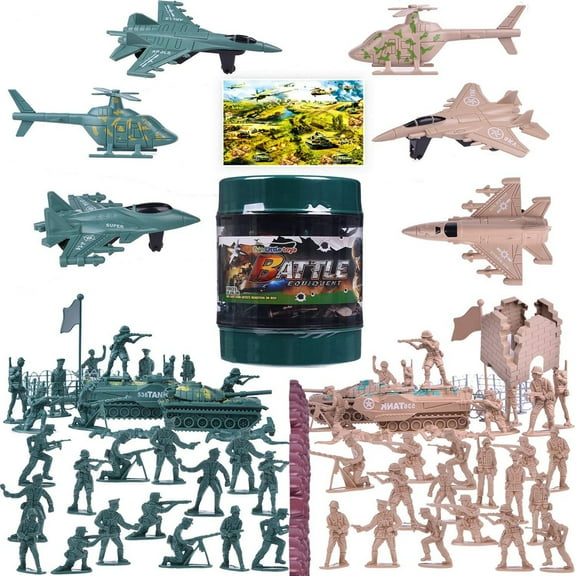 Fun Little Toys 232 Pcs Army Men Action Figures Army Toys of WW 2,Small Toys Military Playset with a Map, Toy Tanks, Planes, Flags, Soldier Figures, Fences & Accessories