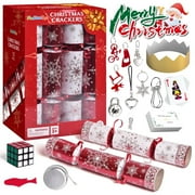 Fun Little Toys 24PCS Christmas Crackers with Prizes Include Toy Cars Joke Cards Cube Keychains Puzzle, Bulk Christmas No Snap Party Table Christmas Favors