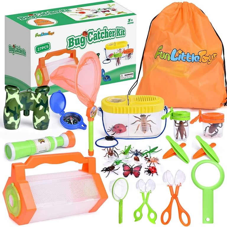 Fun Little Toys 27PCs Bug Catcher Kit for Kids, Outdoor Exploration Set,  Bug Catching Kit for 5-12Years Old Boys Girls, Binoculars, Bug Butterfly  Net Container,Compass, Backpack, Educational Kit Toys 
