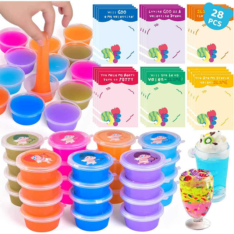 Fun Little Toys 28 Pcs Slime Valentines for Kids Slime Kits for Boys &  Girls, Valentines Day Gifts for Kids Classroom Exchange Gifts Cards Slime