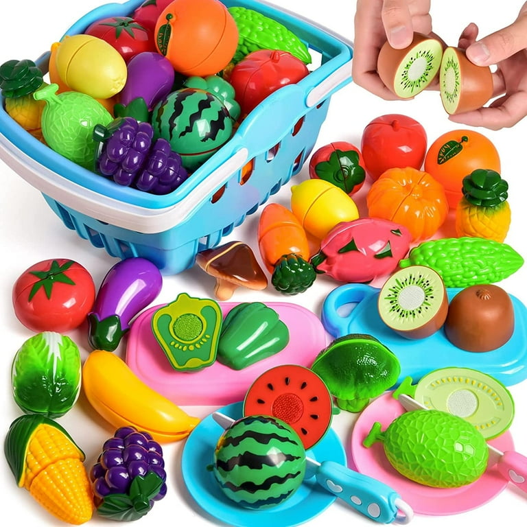Fun Little Toys 30 Pcs Plastic Choppable Fruits and Veggies Set