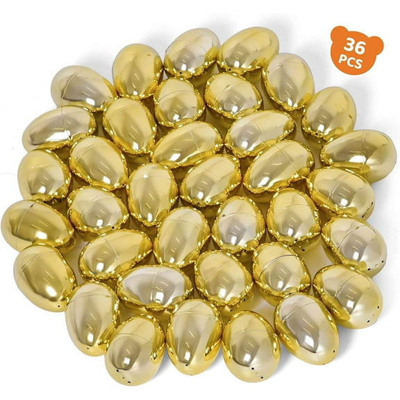 Fun Little Toys 36 Pcs Golden Easter Eggs, 3.1 Inch Plastic Empty Easter Egg Bulk Decorating Kit Basket Stuffers, Party Favor Yard Hunt Game Prizes Supplies for kids Toddlers