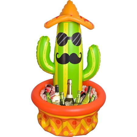 46? Inflatable Cactus Cooler, Pool Cooler with Sombrero Hat Cinco De Mayo Party Decorations Party Supplies Swimming Pool Hawaiian Themed Party Supplies