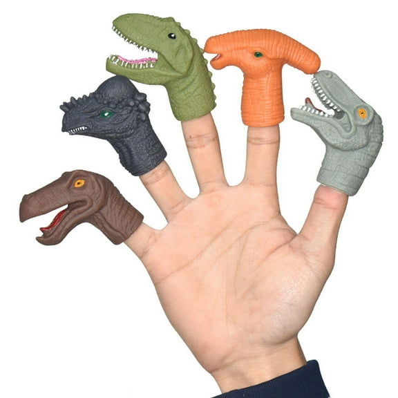 Fun Little Toys 5 Pcs Dinosaur Head Finger Puppets, Choice for Party Favors, Stocking Stuffers, Pinata Fillers and Goodie Bag Fillers