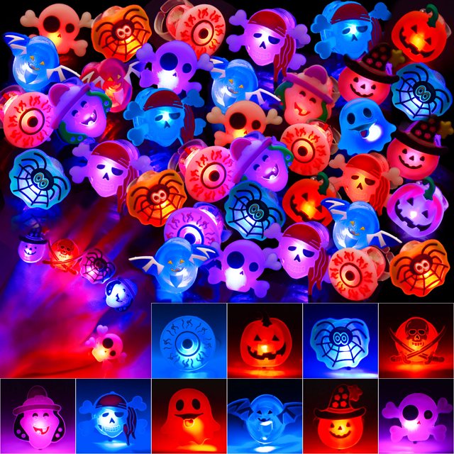 Fun Little Toys 50 Pcs Halloween LED LightUp Rings,Halloween Party