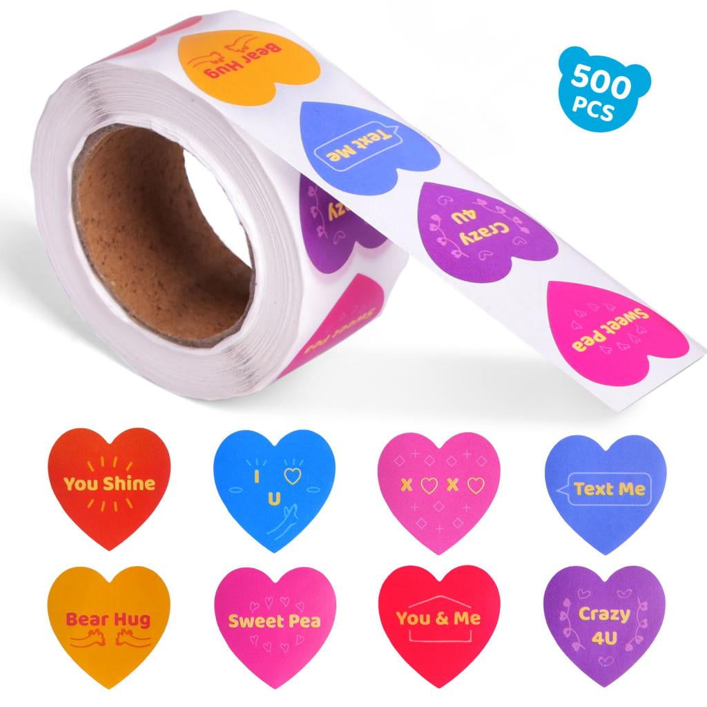 Fun Little Toys 500 PCs Heart Shaped Stickers for Valentine's Day, 8 Designs Valentine Stickers for Teachers, Classroom, Kids, Kids Party Favors, Classroom Prizes, Decorative Stickers for Kids