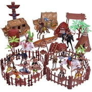 Fun Little Toys 61 Pcs Wild West Cowboys and ndians Plastic Figures Toys,Toy Soldiers for Kids,Wild West Figure Playset with Horse,Tent,Army Men Boy's War Game,Educational Toys,Birthday,Xmas Gift