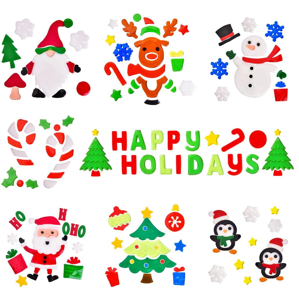 Fun Little Toys 8 SHEETS Christmas Gel Window Clings, Washable