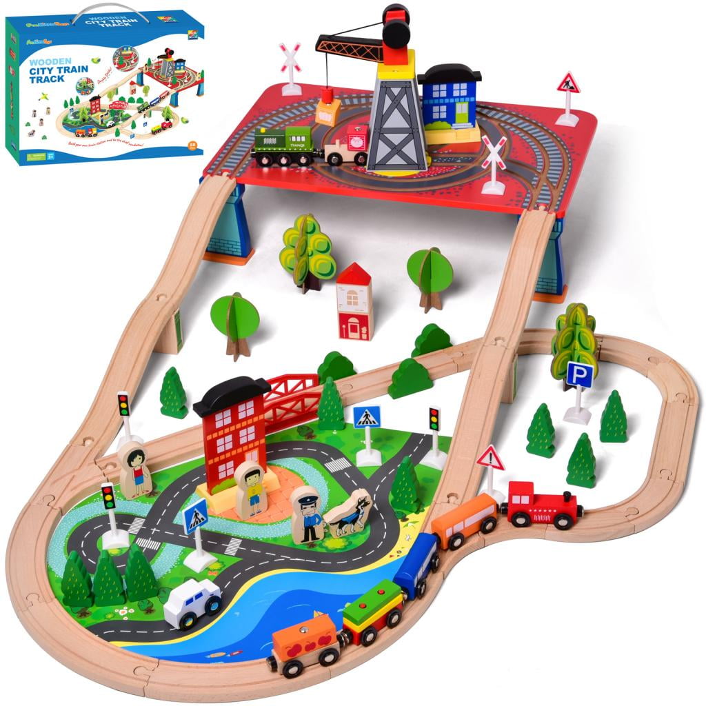 Town Train Track Building Set Wooden Train Toys for Kids – TheToddly