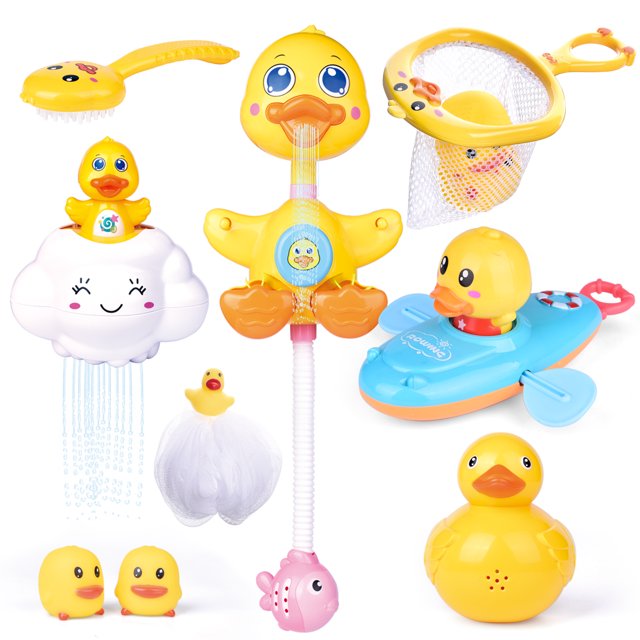 Fun Little Toys 9 Pcs Baby Bath Toys, Duck Spray Water Toy, Bath