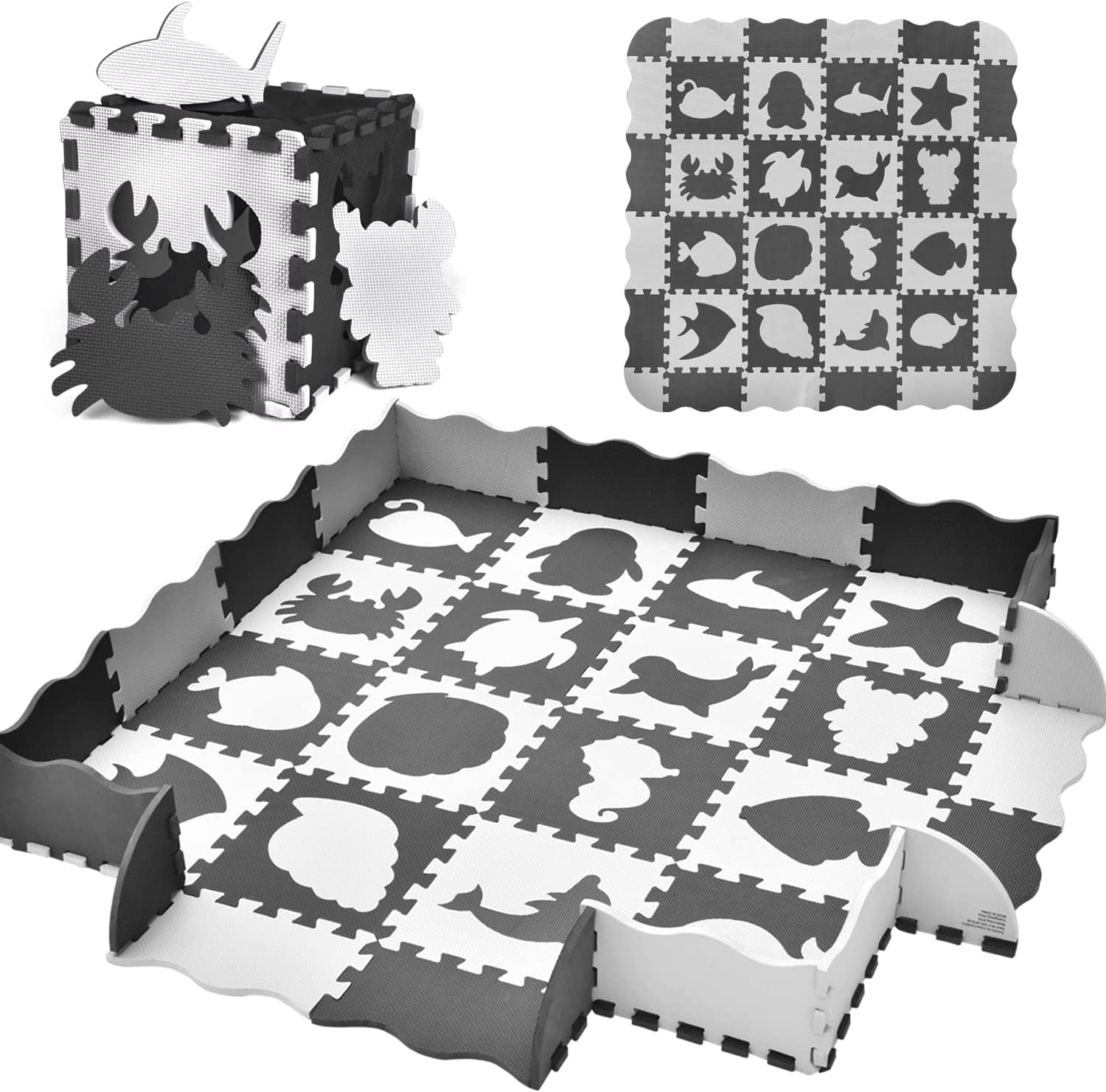 Fun Little Toys Beg1n 36 Pcs Baby Play Mat with Marine Animal Soft Thick EVA Foam,Puzzle Mats