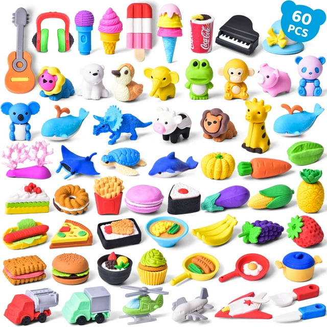 Fun Little Toys 60 Pcs Assorted Themed Mini Erasers, Party Favors