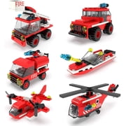 Fun Little Toys 222Pcs Fire Rescue Vehicles Building Blocks Set in 6 Different Models Including Fire Boat,Helicopters and Fire Truck for Kids Party Favors