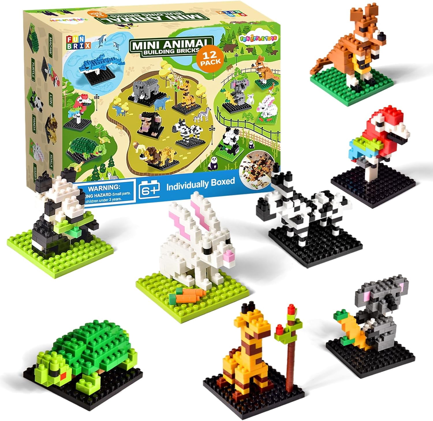 Fun Little Toys, Mini Animal Building Blocks, 12 Pack, No