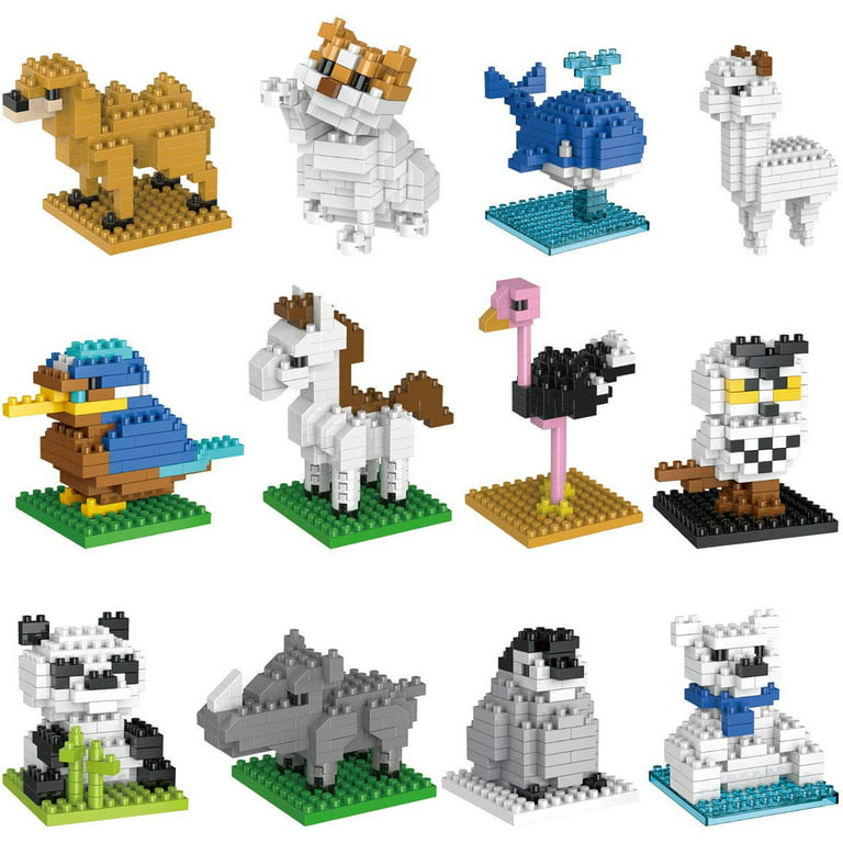Fun Little Toys FunBrix 12 Pcs Mini Animals Building Bricks,Building Blocks  Sets,Prizes,Party Favors,Birthday Christmas Gifts for Boys and Girls