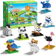 Fun Little Toys 12 Pack Mini Animal Building Bricks, Individually Boxed No Duplicate Sets for Classroom Prizes & Prize Box Rewards,Birthday Gifts for Boys Girls