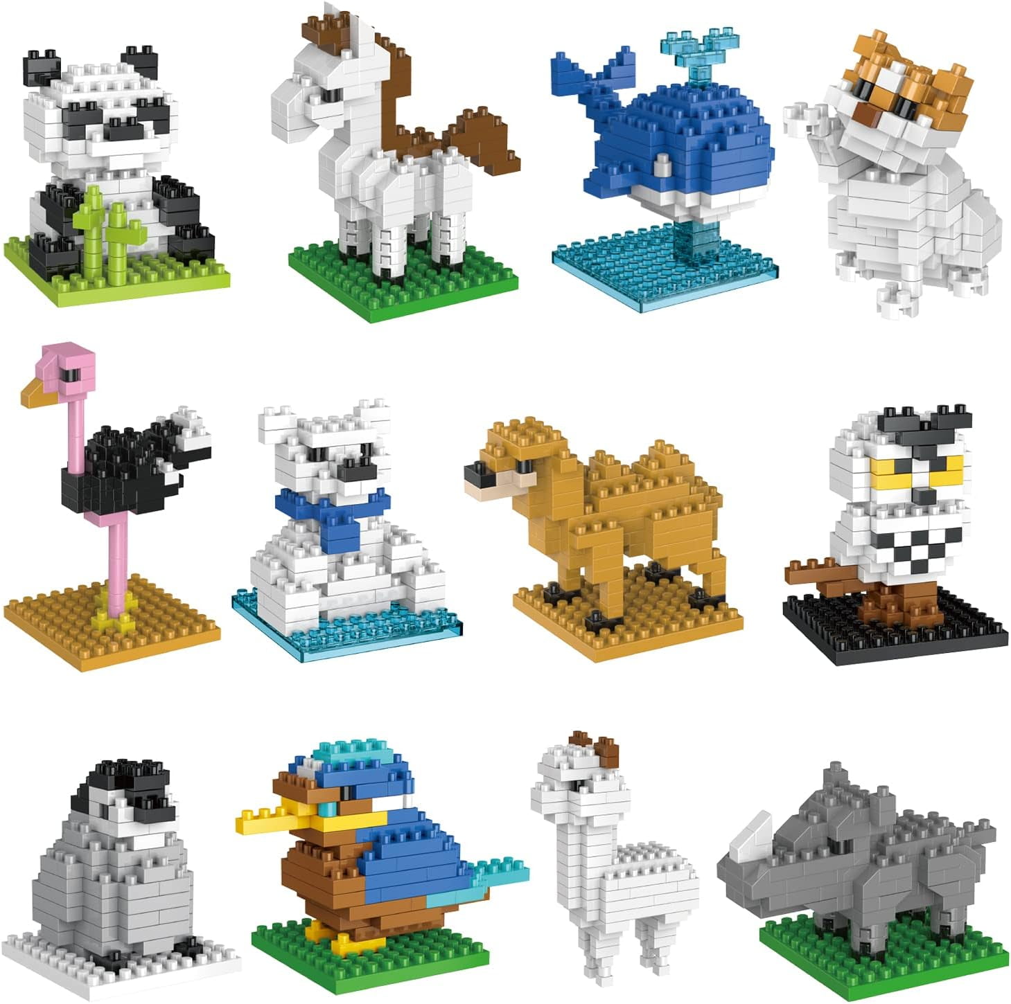 Fun Little Toys FunBrix 12 Pcs Mini Animals Building Bricks