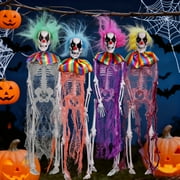 Fun Little Toys 15.7 Inches 4 Packs Halloween Scary Circus Clown Skeleton Hanging Ghost Skeleton in Clothes, Outdoor Indoor Yard Patio House Decor