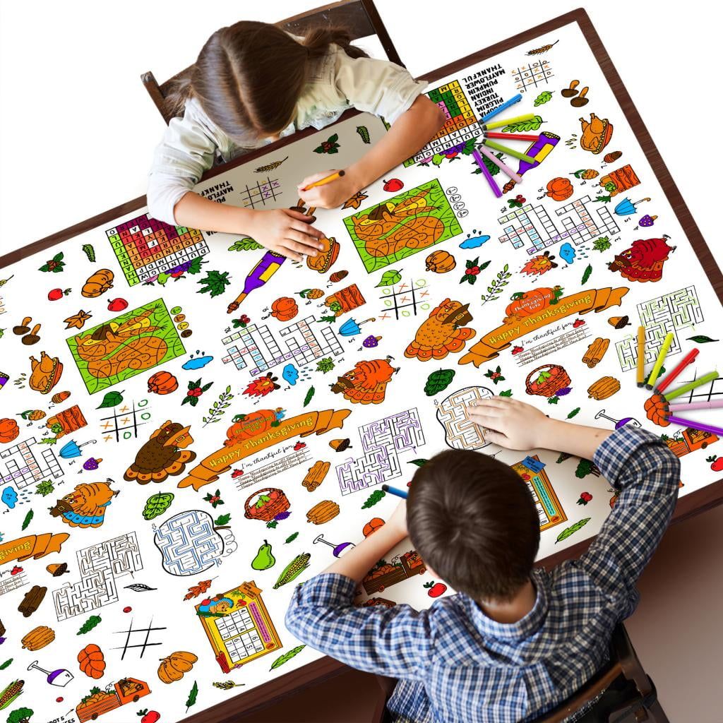 Fun Little Toys Thanksgiving Coloring Tablecloth, Giant Coloring Poster For Kids Toddlers