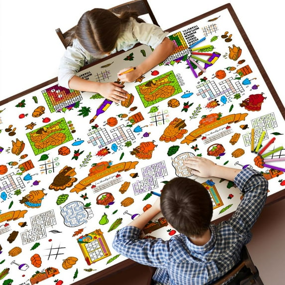 Fun Little Toys Thanksgiving Coloring Tablecloth, Giant Coloring Poster For Kids Toddlers
