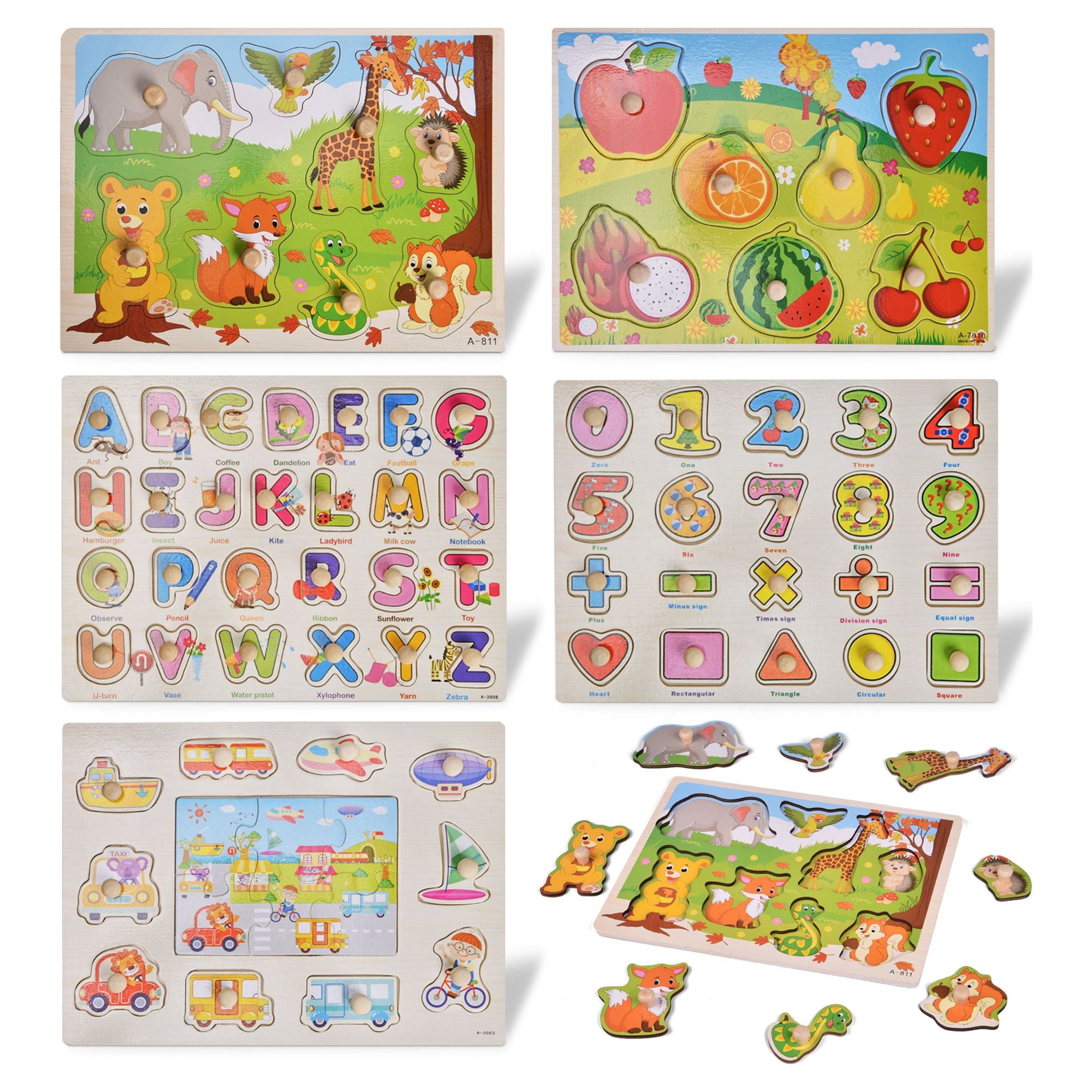 Phoohi 6 Pack Wooden Peg Puzzles for Toddlers 1-3 2-4 Years Old Alphabet  Numbers Animals Vehicles Puzzles Preschool Educational Learning Wooden  Montessori Puzzle Toys for Toddler Kids - Yahoo Shopping