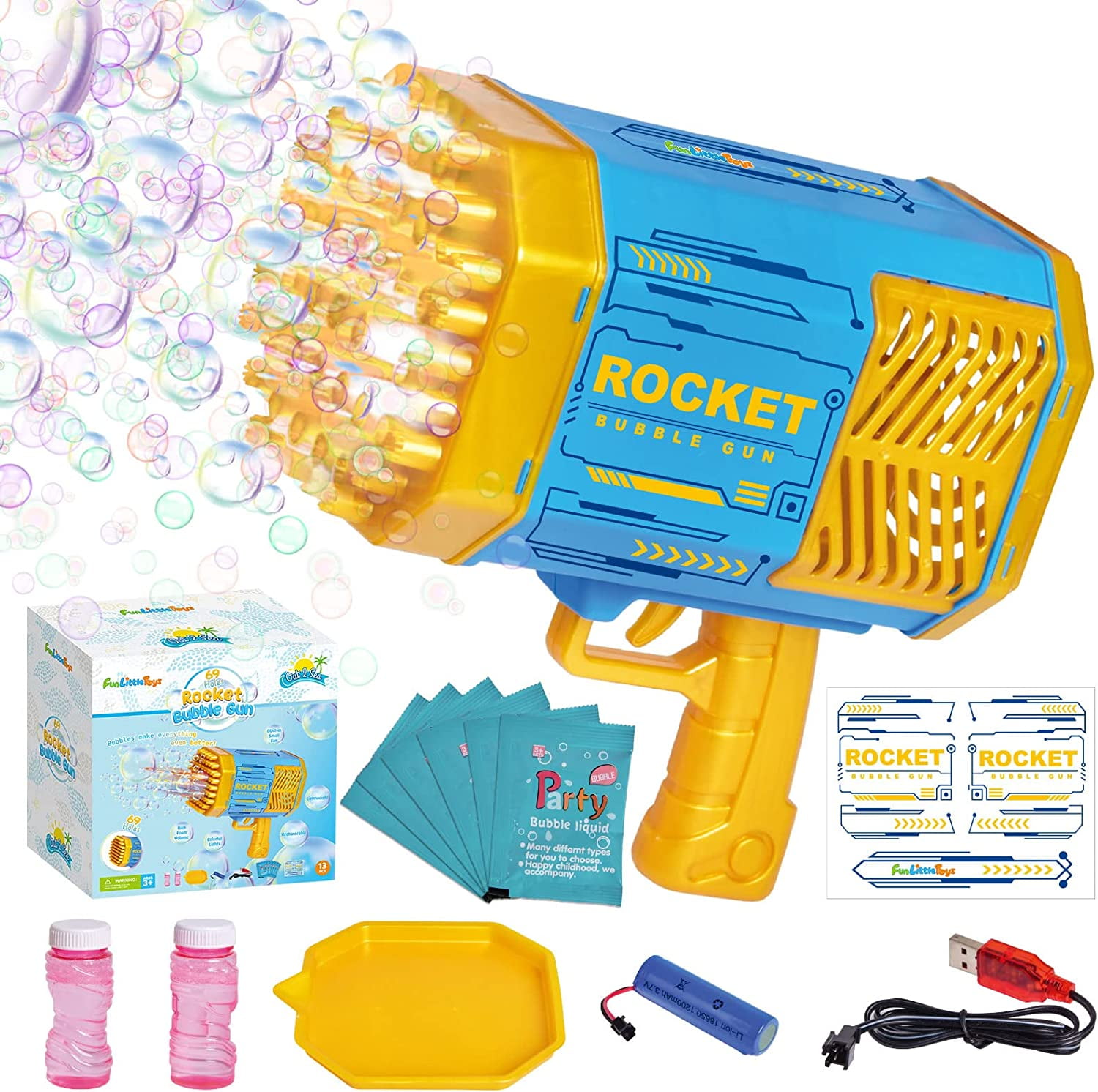 Fun Little toys Bubble Bazooka Gun Blaster, 69 Holes Bubble Machine for  Kids Bubble Makers with Lights, Rocket Bubble Gun for Kids Adults Bubble