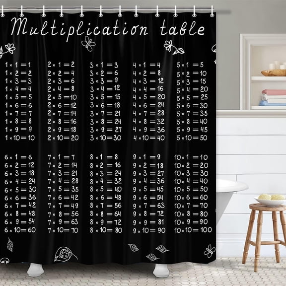 Fun Mathematics Shower Curtain, White Black Calculation Table of Multiplication Algebra Study Chart Count Bathroom Curtains, Math Multiplication Table Cloth Fabric, 72X72in