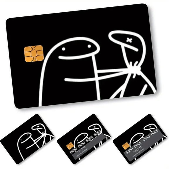 Fun Meme Cartoon-Doodle Character Credit Card Stickers, Waterproof Vinyl Debit Card Sleeves, Gift for Friends 4 Pack