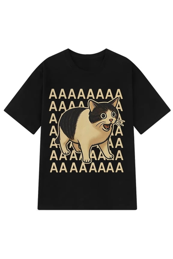 Fun Meme Sad Crying Cat Printed Women Men Casual T-Shirt Harajuku T Shirts Casual Fashion Tees Clothes Short Sleeve Daily Wear