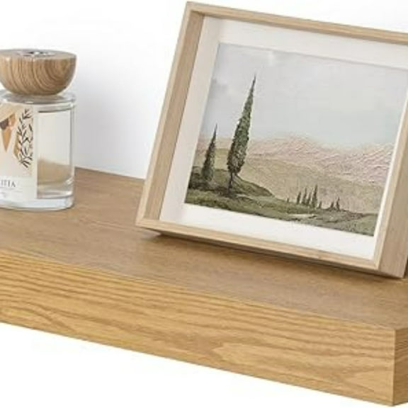 Fun Memories 12" Deep Oak Floating Shelves, Rustic Wood Wall Shelves for Wall Dr & Storage, 24 x 12 Floating Shelf for Living Room, Bathroom, Bedroom, Set of 1