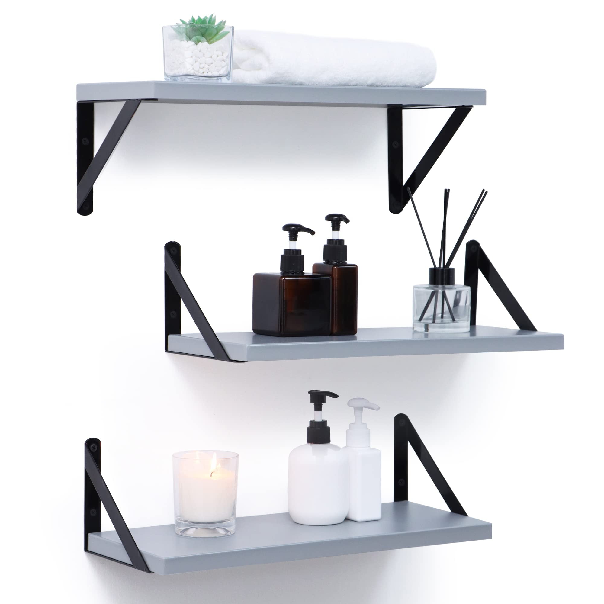 Fun Memories 165 Inch Floating Shelves Set Of 3 Modern Wood Shelves For Wall Storage Wall 1041