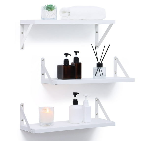 Fun Memories 16.5 inch Floating Shelves Set of 3, Modern Wood Shelves for Wall Storage, Wall Mounted Display Shelves with Bracket for Living Room, Bedroom, Bathroom, Laundry Room