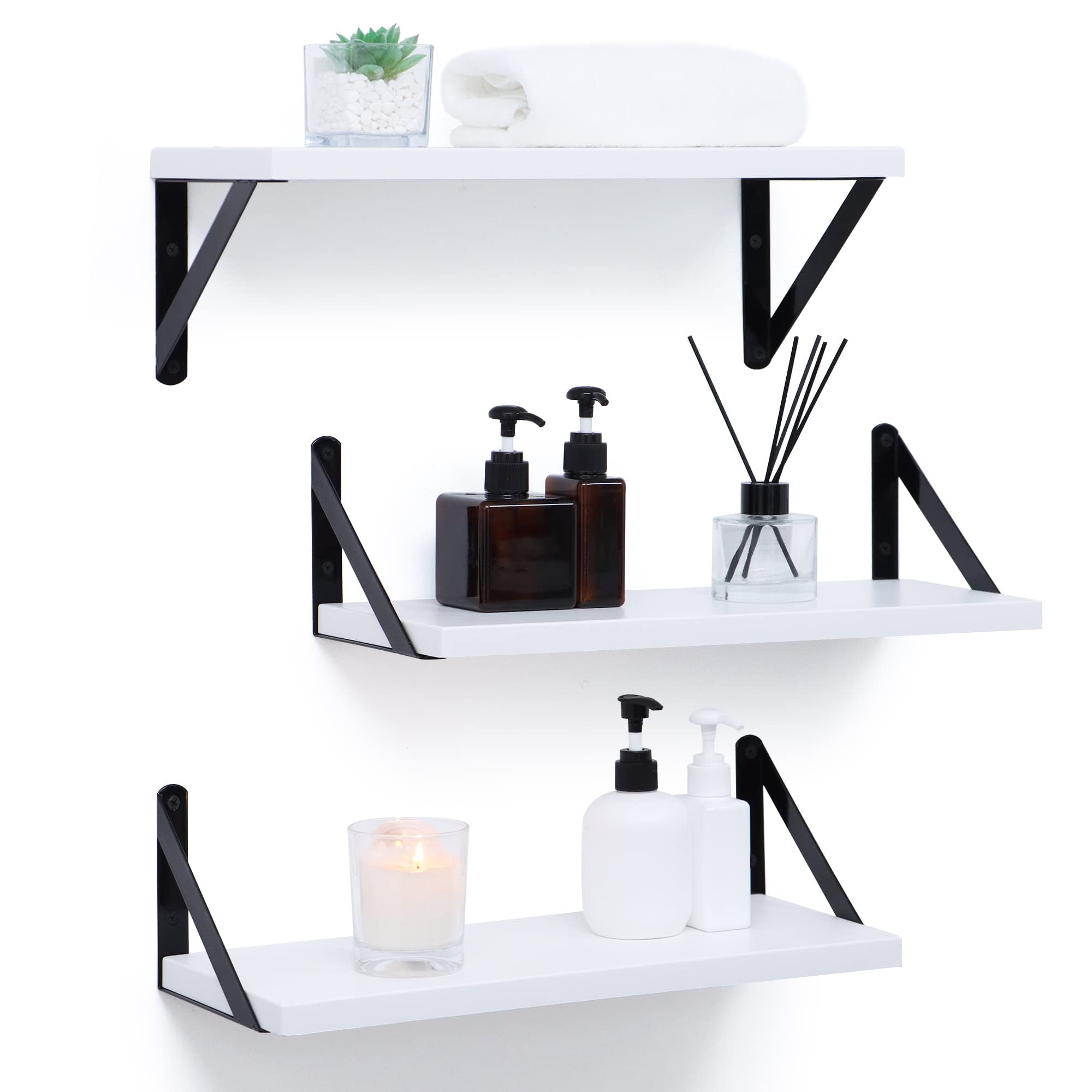 Fun Memories 16.5 inch Floating Shelves Set of 3, Modern Wood Shelves