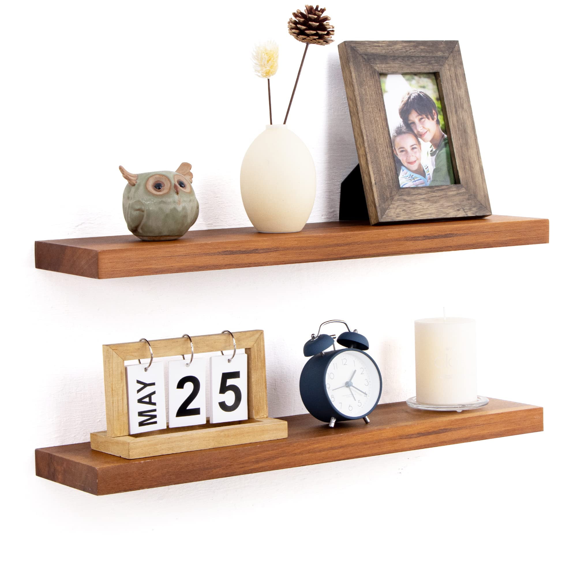 Fun Memories 24 inch Floating Shelves Set of 2, Solid Acacia Wood