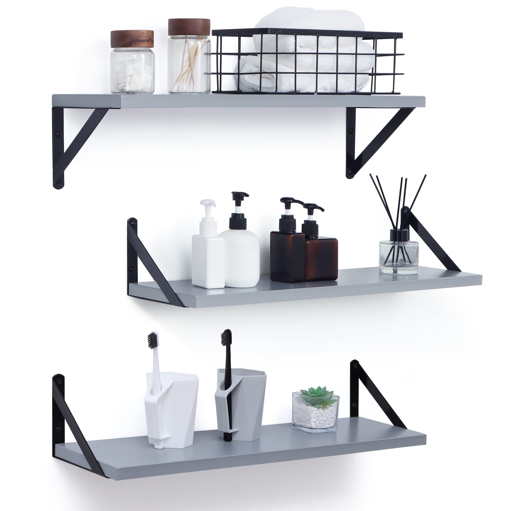 Fun Memories 24 inch Floating Shelves Set of 3, Modern Wood Shelves for ...