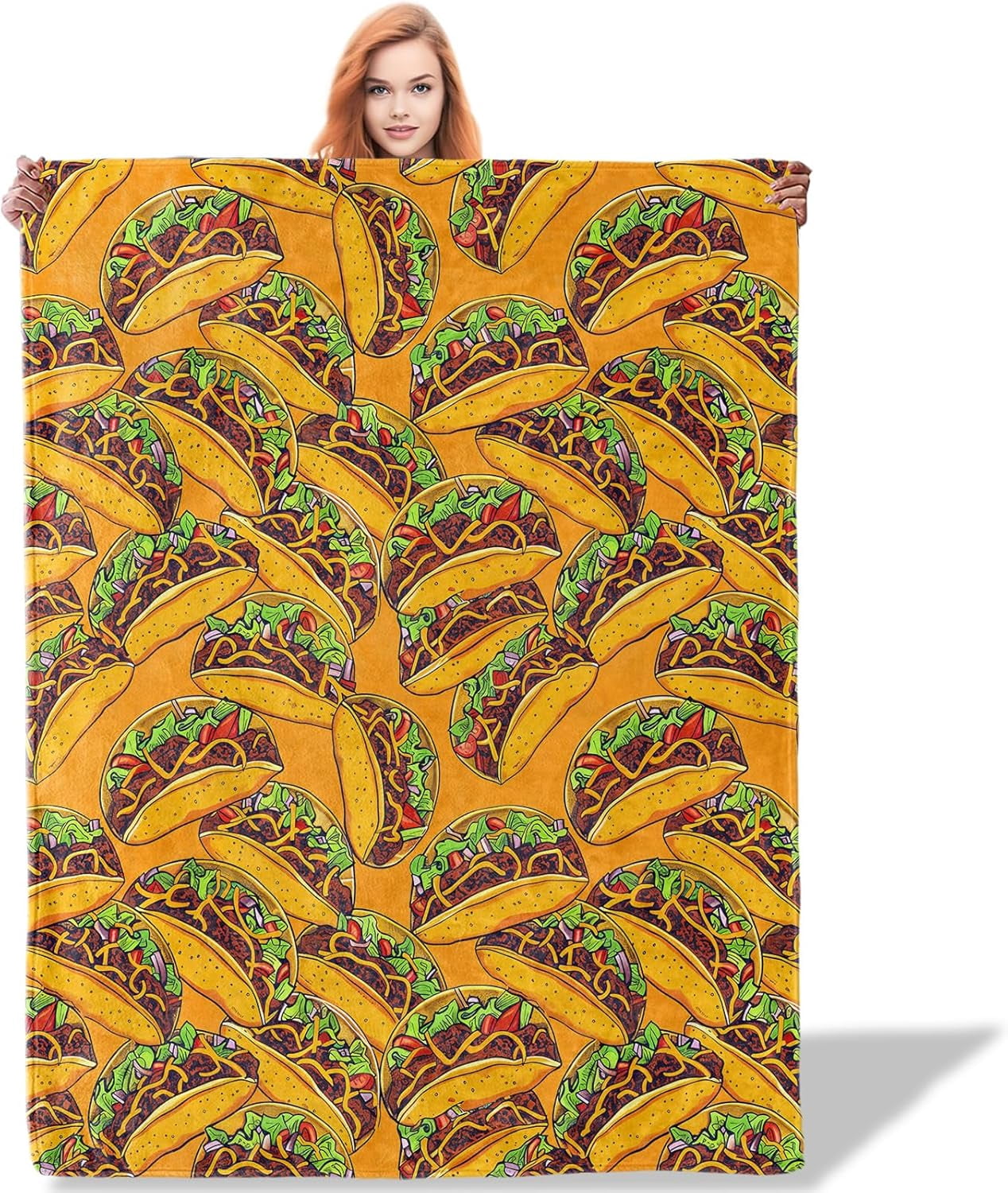 Fun Mexican Food Taco Throw Blanket for Women Girls Boys, Soft Flannel Blankets Gifts