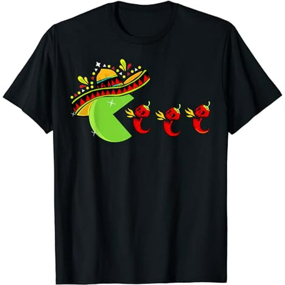 Fun Mexican Sombrero Eating Hot Pepper Skulls Cinco de Mayo T-Shirt