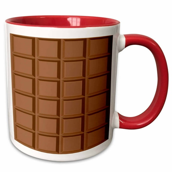 3drose, Fun Milk Chocolate Bar Squares Design for Chocoholics and Chocolate Lovers, 11oz Two-tone Red Mug