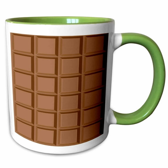 3drose, Fun Milk Chocolate Bar Squares Design for Chocoholics and Chocolate Lovers, 15oz Two-tone Green Mug