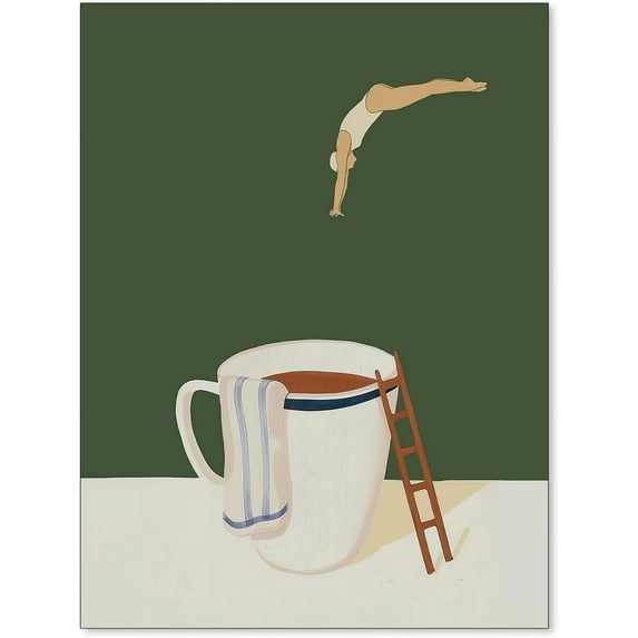 Fun Modern Coffee Diver Posters Vintage Abstract Kitchen Wall Art Trendy Retro Pop Canvas Prints for Coffee Shop Home Bar Wall Decor 08x10 inch Unframed